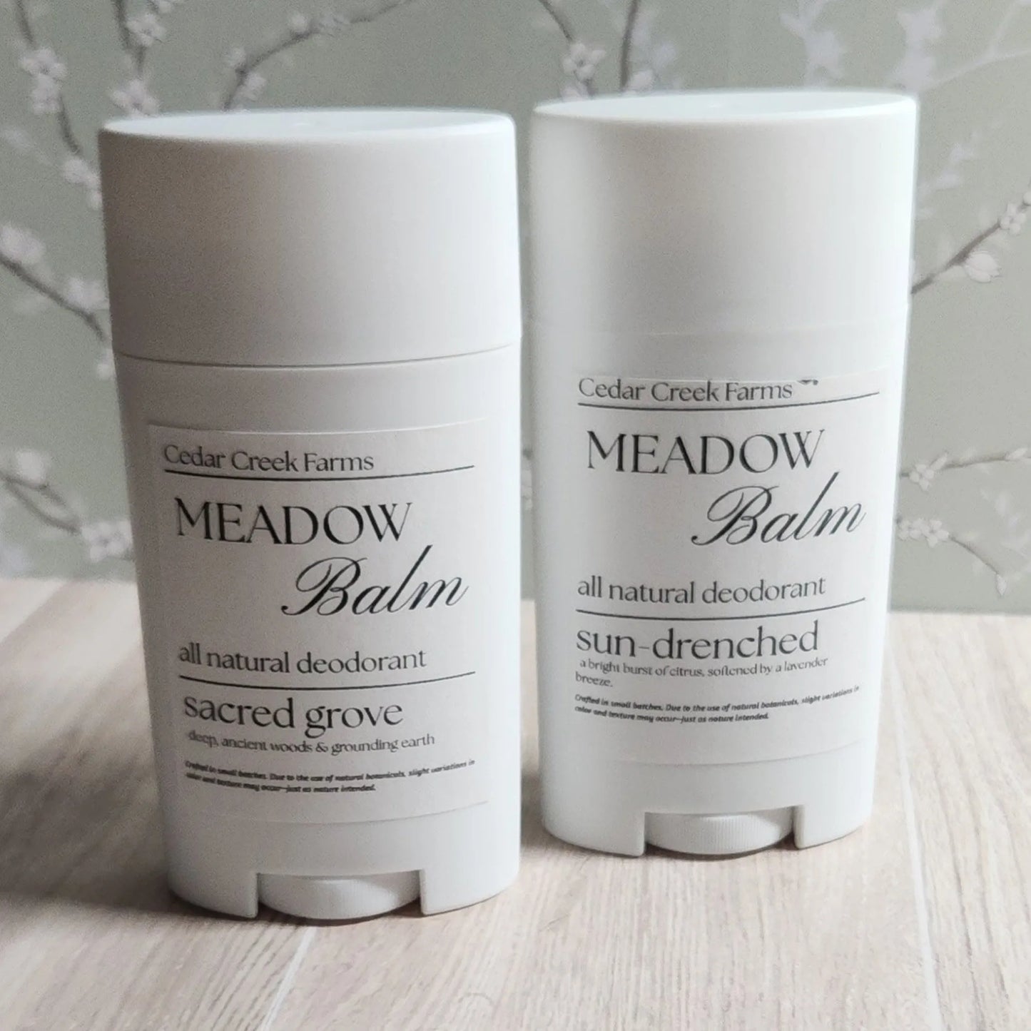 Cedar Creek Farms Meadow Balm natural deodorant sacred grove and sun drenched scents aluminum free deodorant
