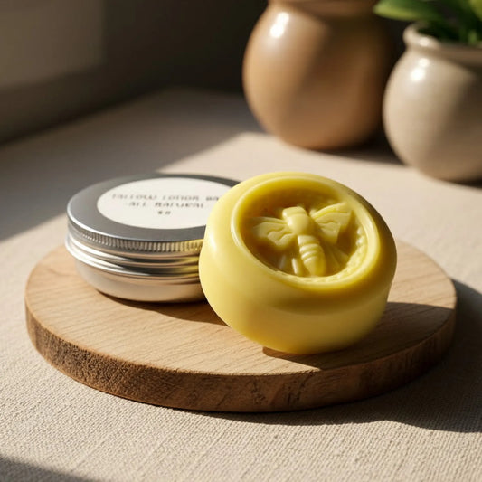 Cedar Creek Farms natural tallow lotion bar for dry skin moisturizing solid lotion bar with bee design and reusable tin