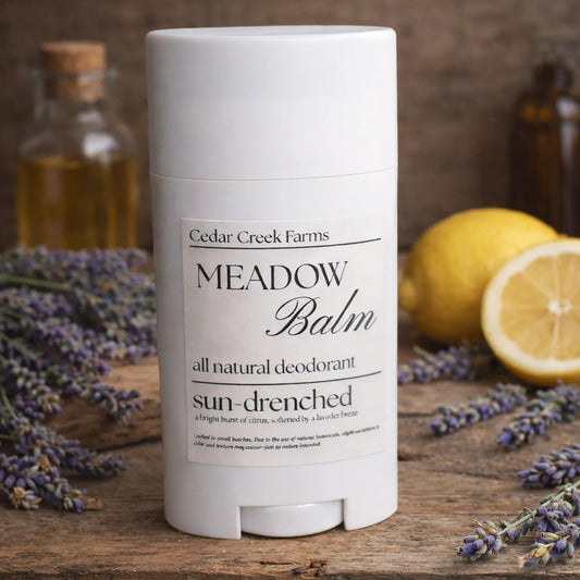 Cedar Creek Farms Meadow Balm natural deodorant Sun Drenched citrus lavender scent with lemon and herbs